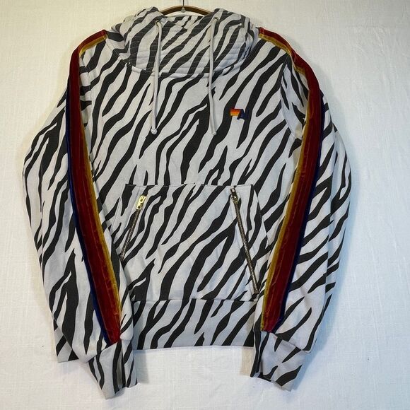 Aviator Nation Multicolor Zebra Classic Relaxed Ninja Pullover Hoodie Size Small - Picture 1 of 11